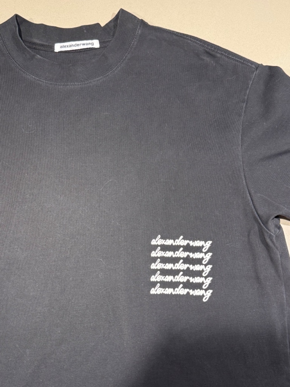 Alexander Wang Black Short Sleeve Tee with White Script Logo